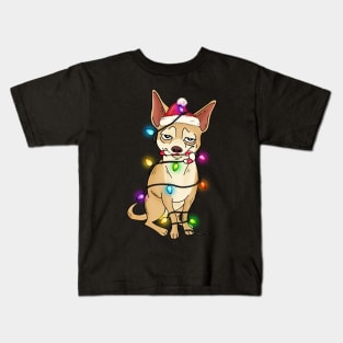 chihuahua christmas lights santa hat Kids T-Shirt